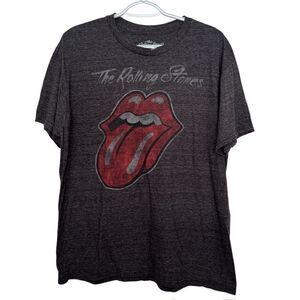 The Rolling Stones Gray T Shirt Graphic Red Tongue Logo Pullover Short Sleeve XL
